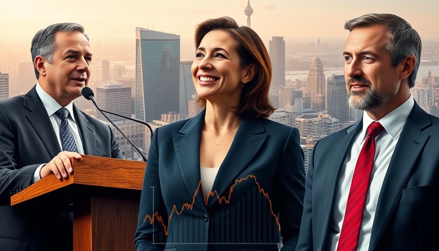Collage of business figures with economic graph and city background