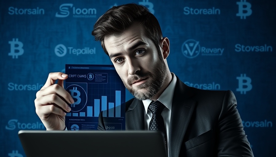 Crypto mortgages concept featuring Bitcoin and housing illustration with businessman.