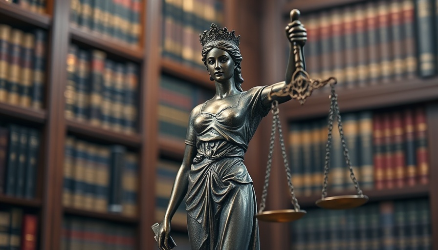 Lady Justice statue in legal library, related to fake leads lawsuit
