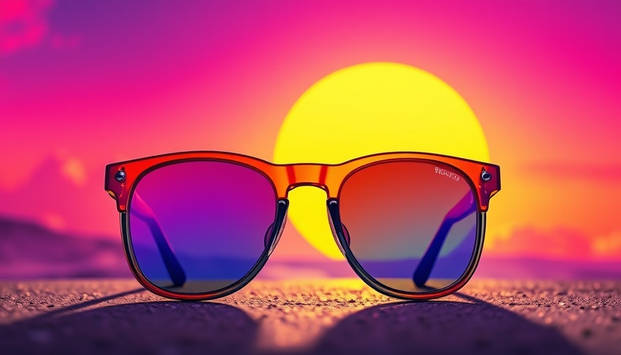 Colorful retro sunglasses with vibrant abstract background.
