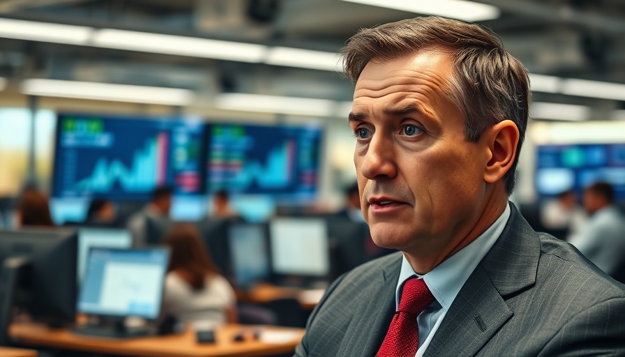 Businessman discussing financial topics in news interview, office setting.