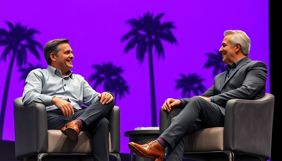 Two men discussing at a business event stage, Rocket Redfin acquisition.
