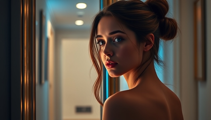 Reflective young woman considering hiring herself as a listing agent in a blue-lit hallway