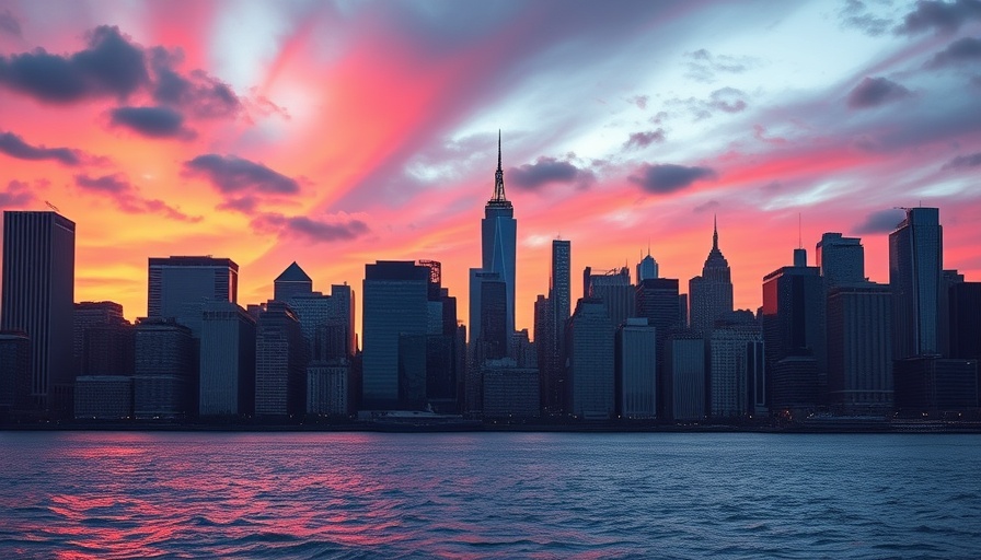NYC skyline during sunset, reflecting real estate market vibe.