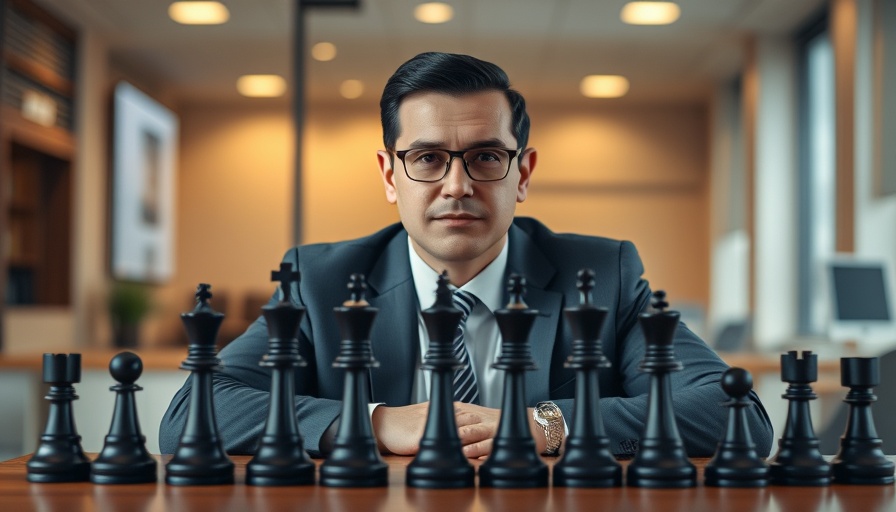 Strategic thinking in business, person in suit with chess pieces.