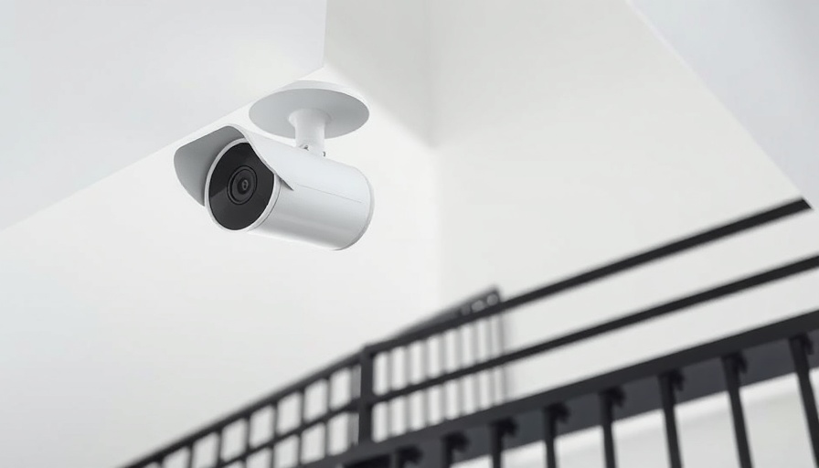 Security camera placement in a minimalistic interior setting with stairs.