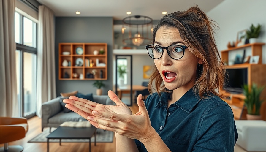 Woman showcasing TikTok real estate marketing with surprised expressions.