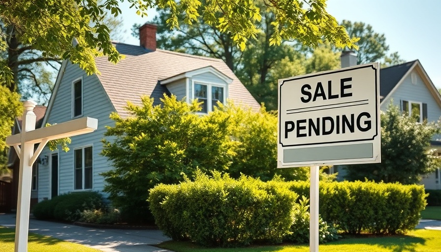 Suburban house with 'Sale Pending' sign in summer sales real estate.