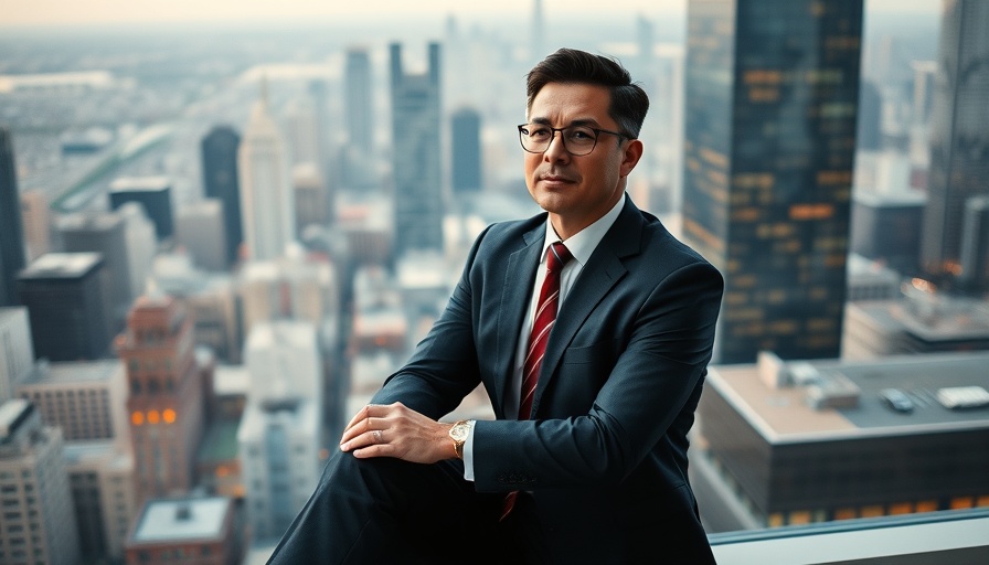 Real Estate Brokerage Acquisitions business spotlight with professional portrait and cityscape.