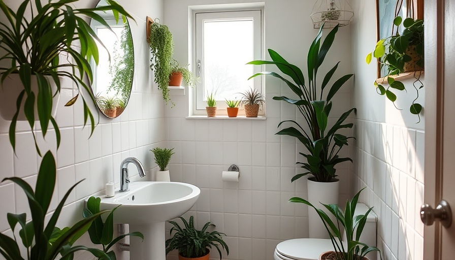 Small bright bathroom with plants, enhancing utility cost estimation.