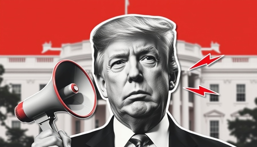 Stylized image of a man with White House backdrop and speech symbol.