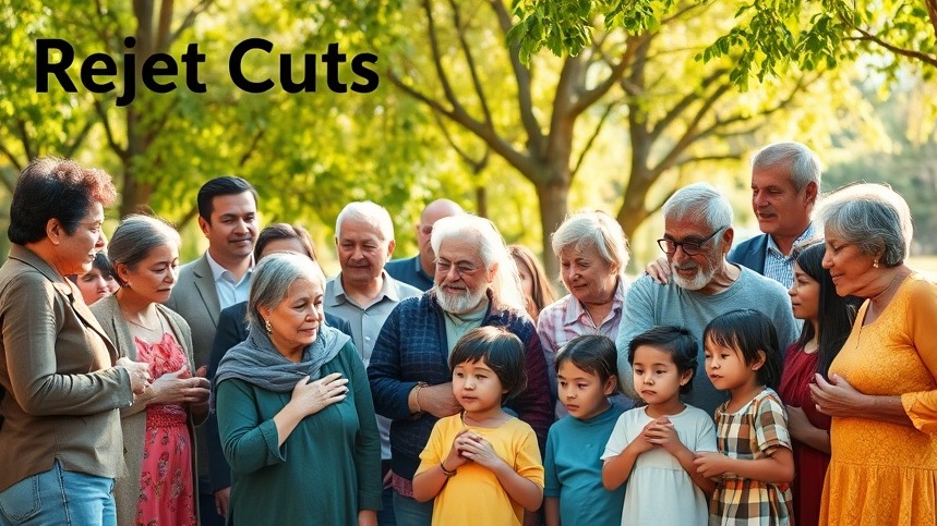 Diverse community members united in hope, advocating for healthcare access and Medicaid coverage.