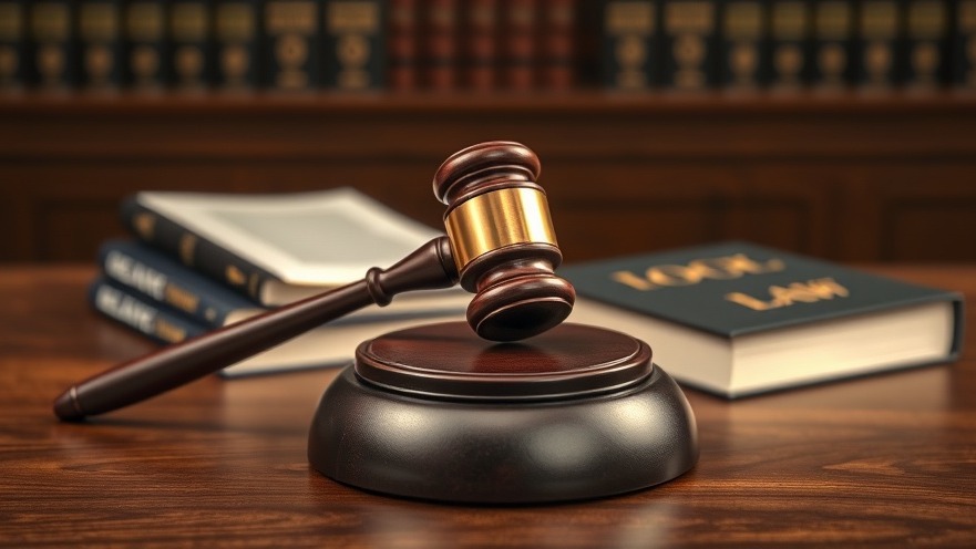 Photorealistic judge's bench scene highlighting the impact of judiciary with law books.