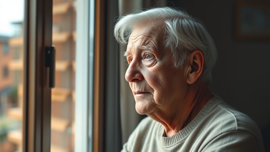 Elderly person reflecting on life and cancer awareness, bathed in soft natural light.