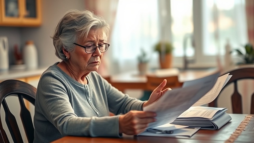 Elderly woman stressed over medical bills, highlighting Medicare Advantage compliance concerns.