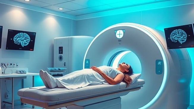 Patient undergoing brain imaging technology in a modern lab for neurological disorders treatment.