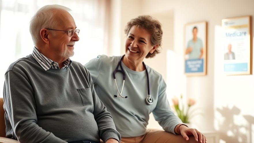 An older man receives compassionate Medicare enrollment support in a sunlit room.
