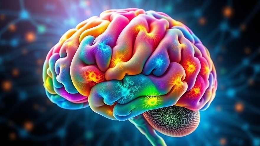 Vibrant brain illustration showcasing 400+ diverse brain cell types in stem cell research.