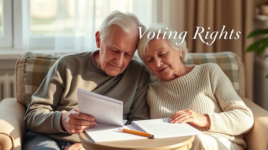 Elderly couple reviewing voter guide, highlighting dementia voting accessibility.