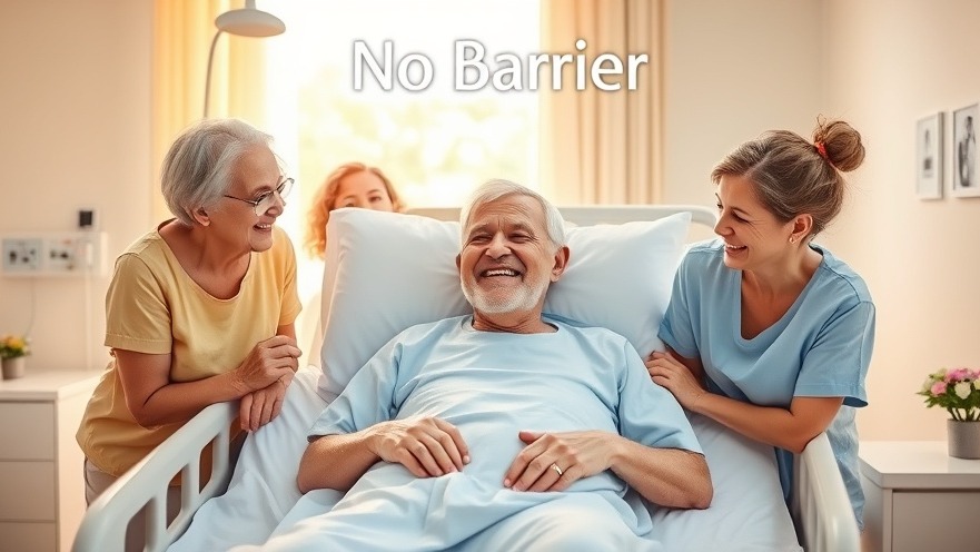 Elderly man in a hospital bed, family supporting heart failure recovery.