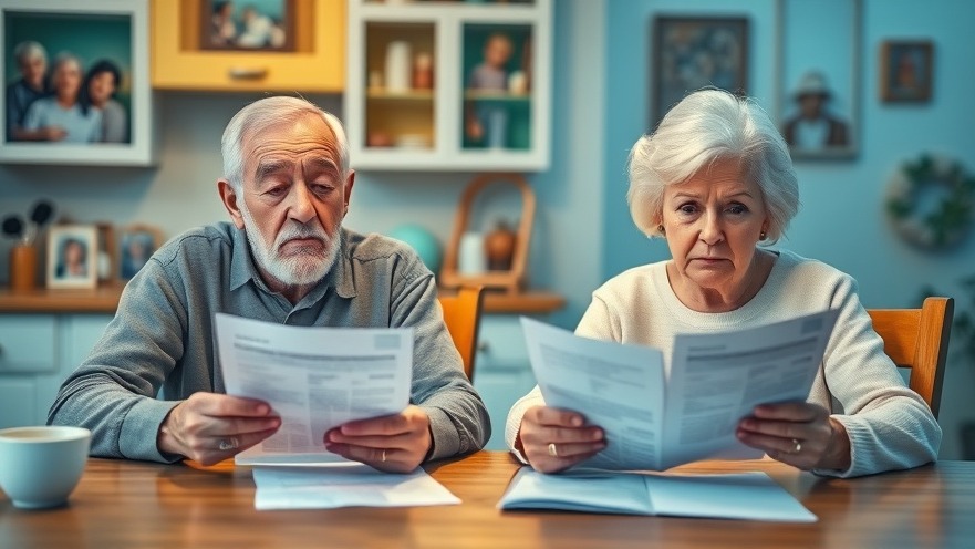 Elderly couple worried over Medicaid changes for seniors, reviewing healthcare bills.