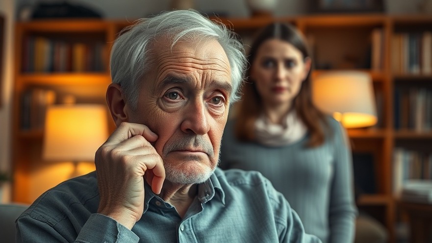 Elderly man pondering dementia symptoms with daughter in cozy living room, highlighting epilepsy prevalence.
