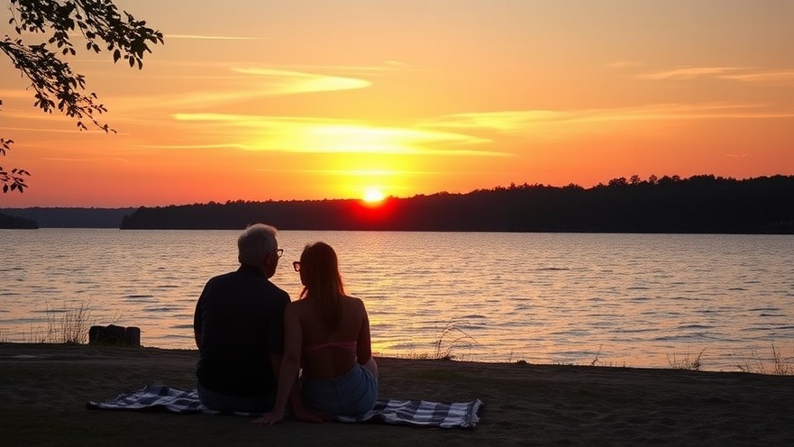Serene retirement in North Carolina: couple enjoying a sunset by the lake.