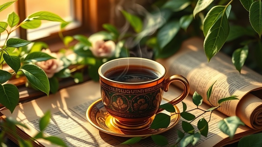 Inviting coffee cup showcasing health benefits of coffee, surrounded by greenery.
