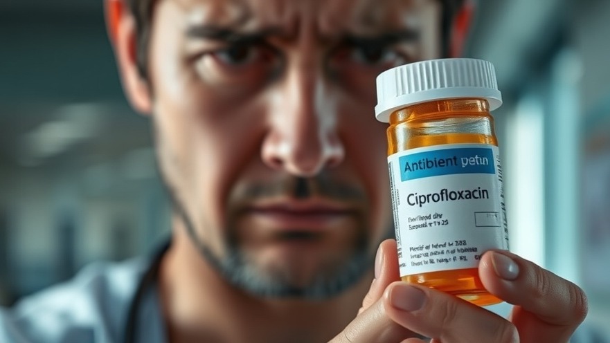 Worried patient with Ciprofloxacin prescription, highlighting antibiotic resistance concerns.