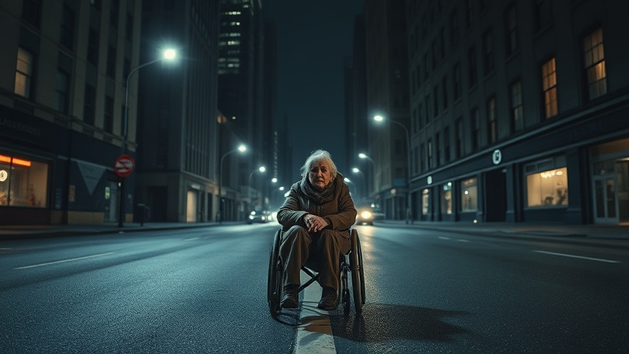 Elderly woman in a wheelchair on a deserted street, reflecting Medicare beneficiaries' struggles.