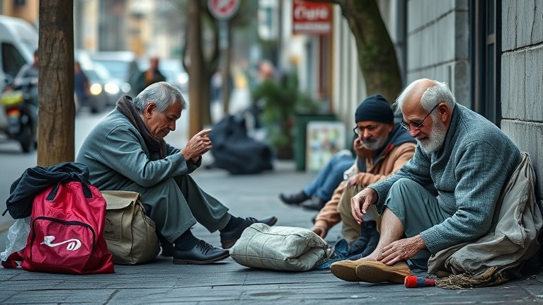 Elderly individuals living on the street highlighting senior homelessness prevention.