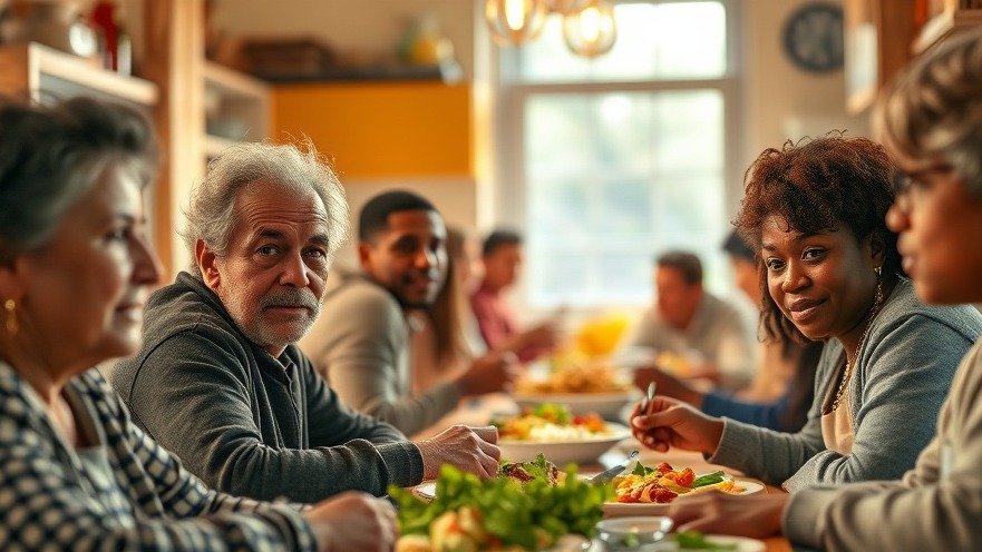 Diverse families sharing a meal, highlighting budget cuts impact on food assistance programs.