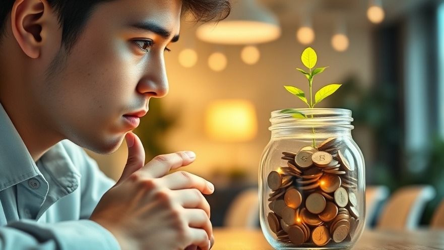 Young professional contemplating retirement savings expectations with a glowing jar.