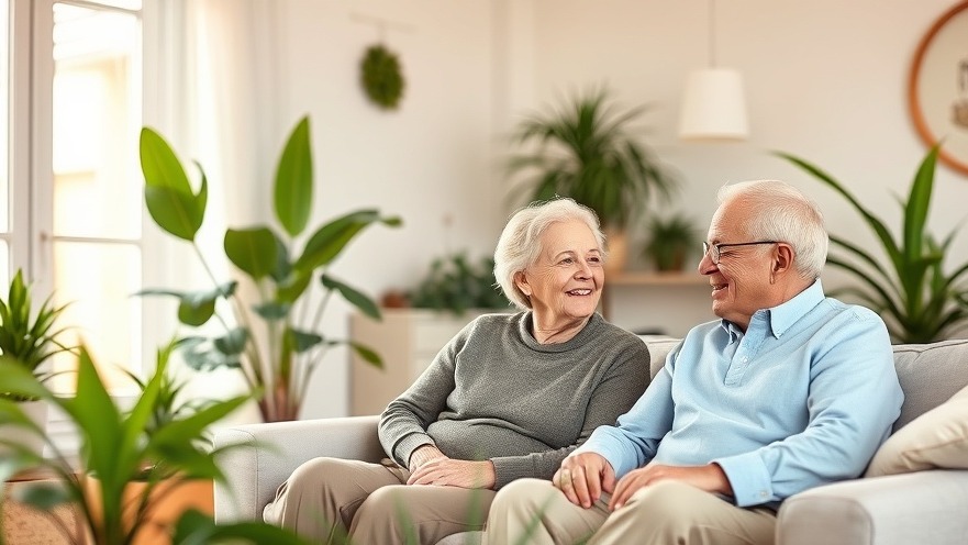 Elderly couple in a warm living room discussing proactive healthcare and emotional well-being.