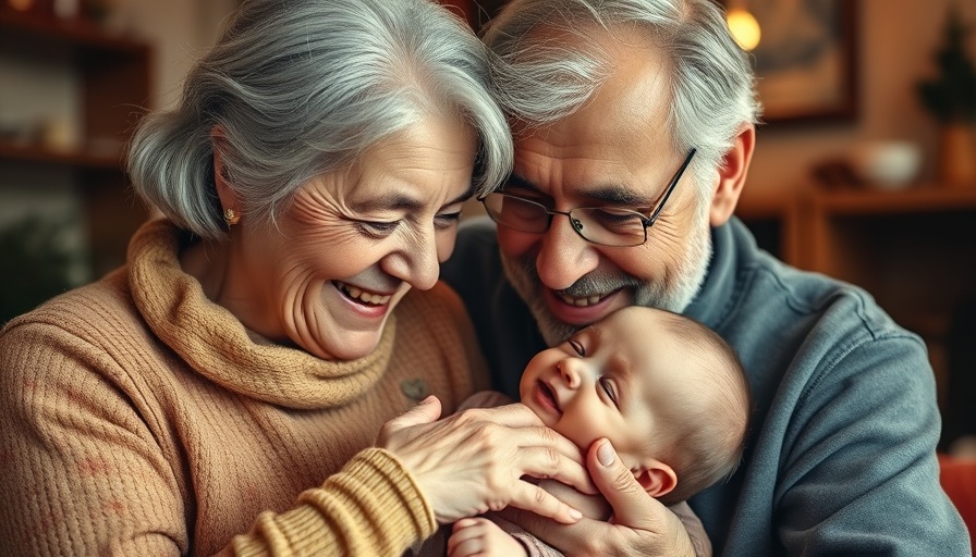 Finding joy amid grief, elderly caregivers with joyful baby.