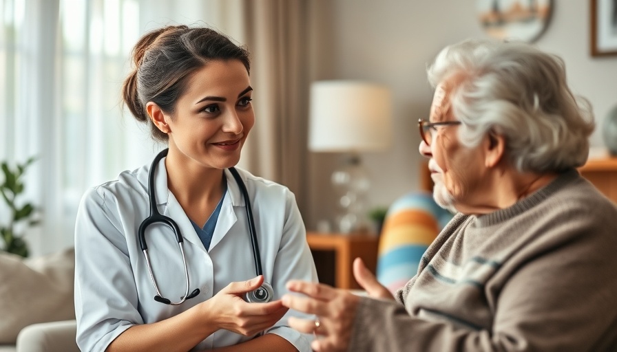Healthcare worker and elderly woman discuss Advance Directives.