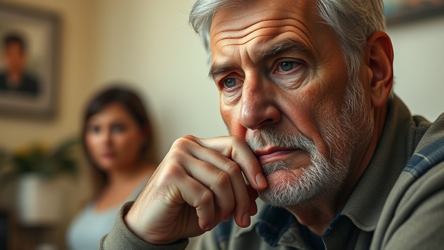 Pensive older man in warm tones reflecting on stress management and emotional well-being.
