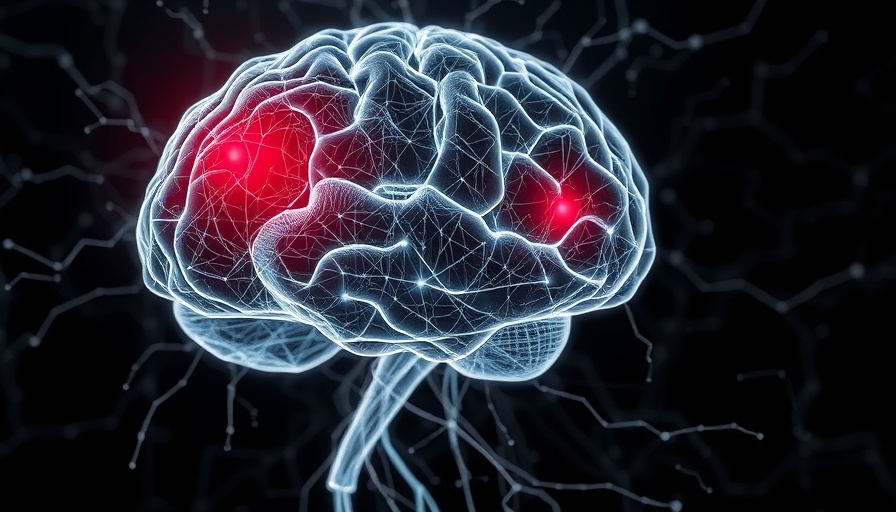 Abstract digital brain highlighting neural issues related to iron overload, Alzheimer's, Down syndrome.