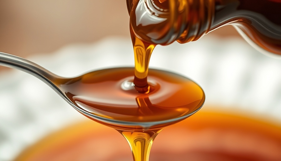 Ambroxol syrup being poured into a spoon.