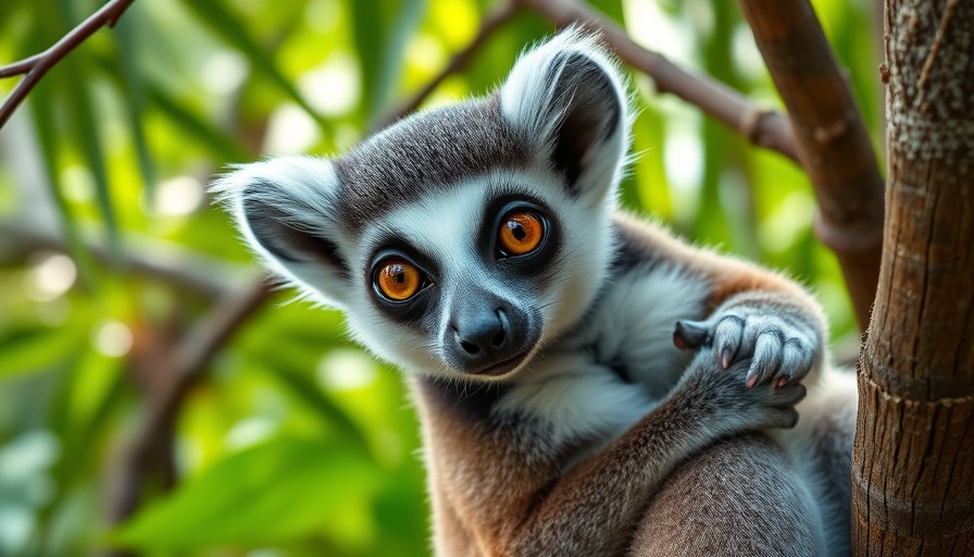 Vibrant lemur with bright eyes in a tree, aging without inflammation.