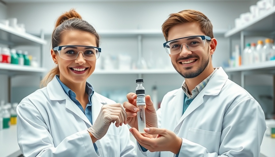 Scientists holding Weekly Injectable Levodopa Gel in lab