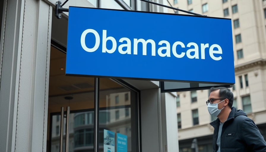 Obamacare sign outside storefront, urban scene, ACA enrollment lawsuit.