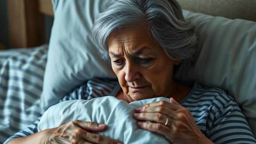 Stressed elderly woman in bed depicting Senior Mental Health and Sleep Disturbances.