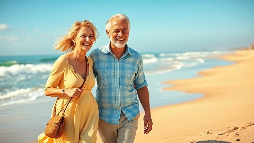 Joyful couple embracing a retirement lifestyle on a sunny beach, finding joy in retirement.