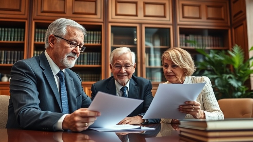 Older couple discussing estate planning with lawyer, promoting trust communication.