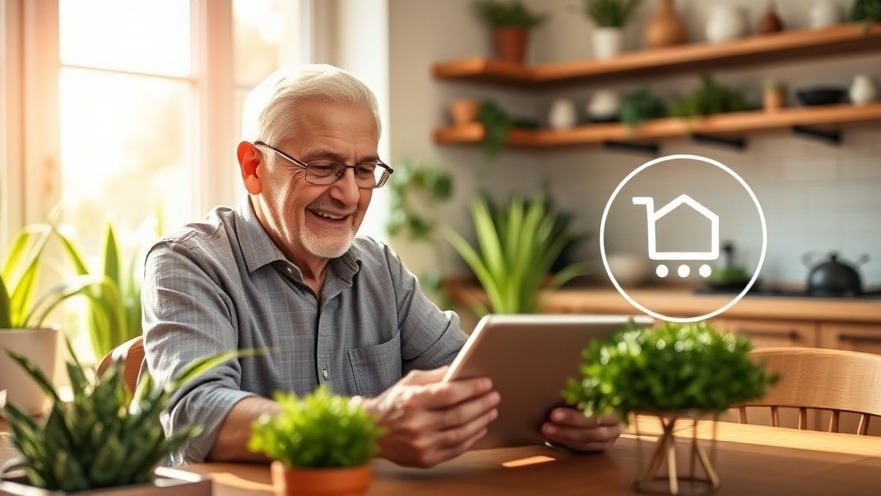 Older adult confidently shopping online with the Phylax app, promoting cognitive impairment support.