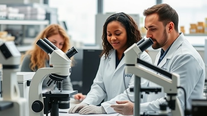 Scientists studying ATP levels and neuron recovery in a research lab for brain health.