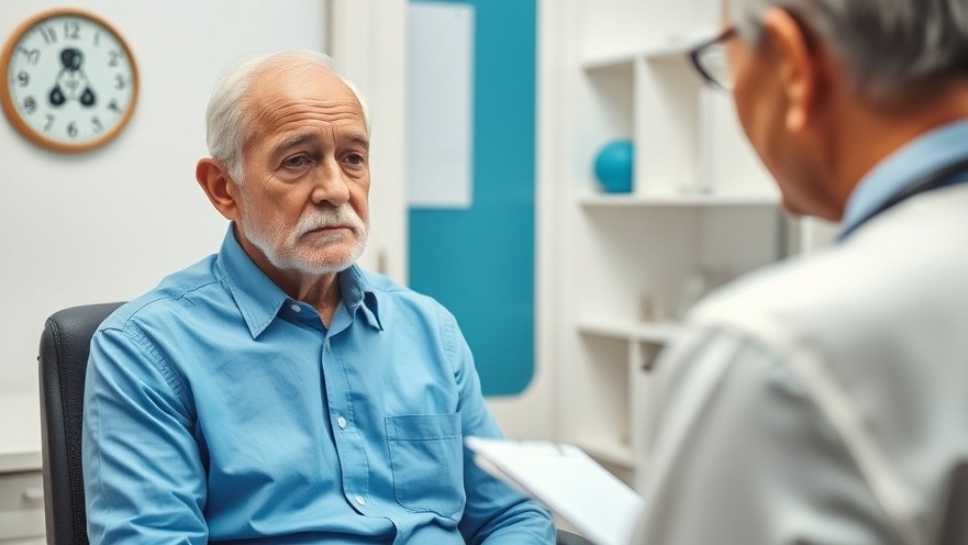 Elderly man learns about diabetes management and heart health risks from doctor.
