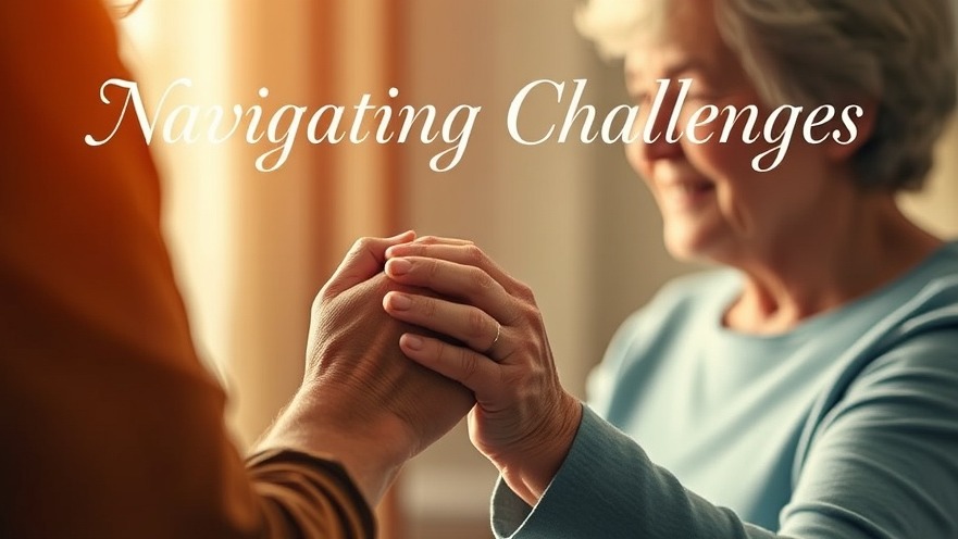 Compassionate caregiver supports dementia patient; emotional and warm atmosphere.