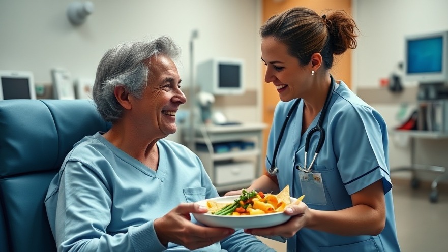 Nurse delivering nutritious hospital food to a smiling patient, enhancing patient experience.